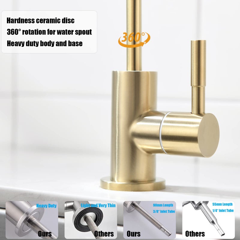 Havin Gold Drinking Water Faucet,Brushed Gold Reverse Osmosis Faucet,Water Filter Faucet for Kitchen Sink Use,Beverage Faucet,Lead-Free Stainless Steel(Brushed Gold) - Image 4